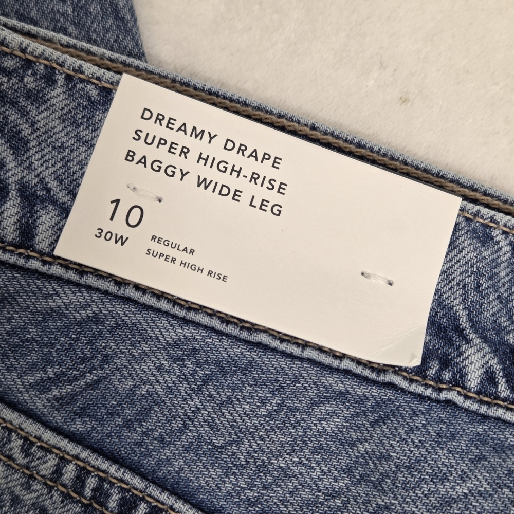 American Eagle Dreamy Drape Super High Baggy Wide Leg Blue Jeans Size 10 /30W - Picture 9 of 11